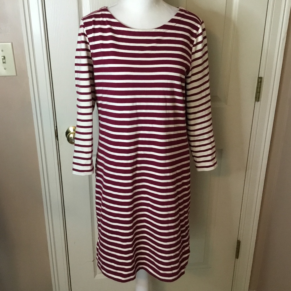 Vineyard Vines Burgundy Striped Cotton Knit 3/4 Sleeve Dress - Size Small
